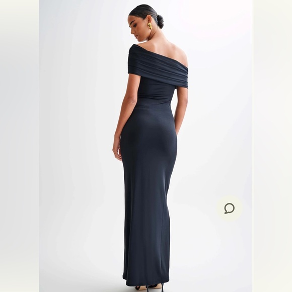 Elegant Black Maxi Dress - Cassandra Off Shoulder Slinky Maxi - Picture 2 of 3